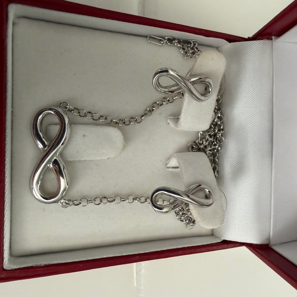 Silver Infinity Necklace and Earring Set